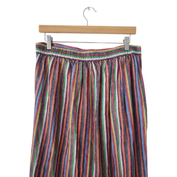 Madewell Overlay Midi Skirt Linen/Cotton in Rainbow Stripe Size Large - Picture 5 of 8